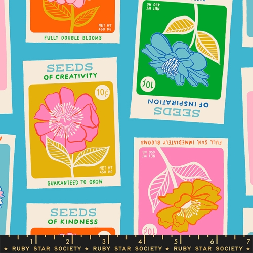Patchwork Baumwolle - Ruby Star Society - Melody Miller - Flowerland - Seeds Novelty Garden Retro - Summer Sky